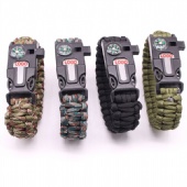 Multifunctional Outdoor Survival Paracord Bracelet with Flint Fire Starter,Compass,Emergency Whistle&Knife/Scraper