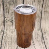 Double wall stainless steel vacuum wood grain tumbler with lid