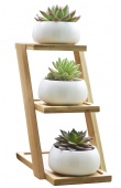 Bamboo Plant Stand - 3-Tier Plant Stand with 3 White Ceramic Pots