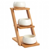 Bamboo Plant Stand - 3-Tier Plant Stand with 3 White Ceramic Pots
