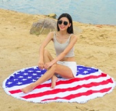 Round Microfiber Beach Towel With Tassels
