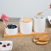 White Procelain Canister with Bamboo lid