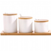 White Procelain Canister with Bamboo lid