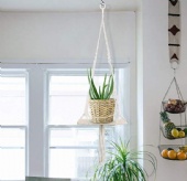 Plant Hanger,Wood Hanging Shelf 2 Pcs  Flower Holder, Rope Floating Boho Home Decor with 4 Pcs Ceiling Screw Hook for 45
