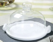 Round Ceramic Cake Plate and Clear Glass Dome with Handles