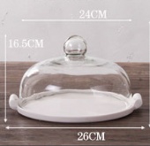 Round Ceramic Cake Plate and Clear Glass Dome with Handles